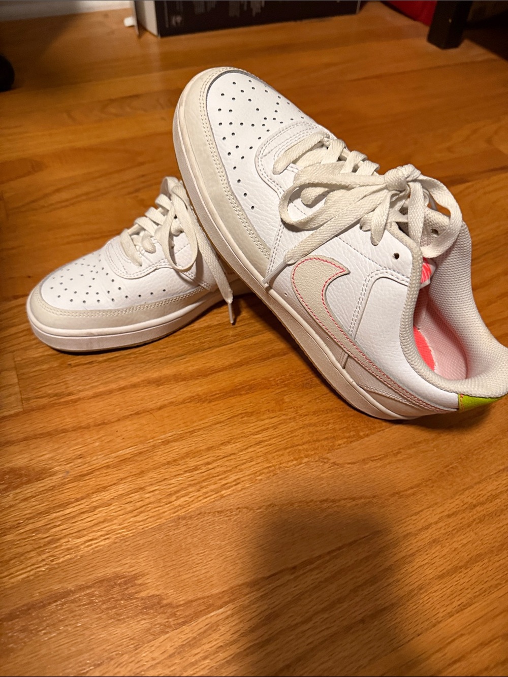 Nike White Low Court Vision  Athletic  with Pink and Neon Accent